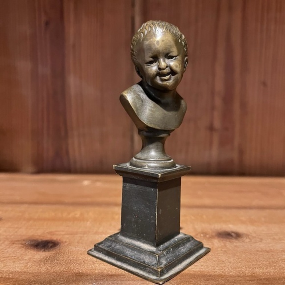 Jean Quit Rit or Laughing John Bronze Bust‎  Statue On Metal Plinth 4.5" Antique